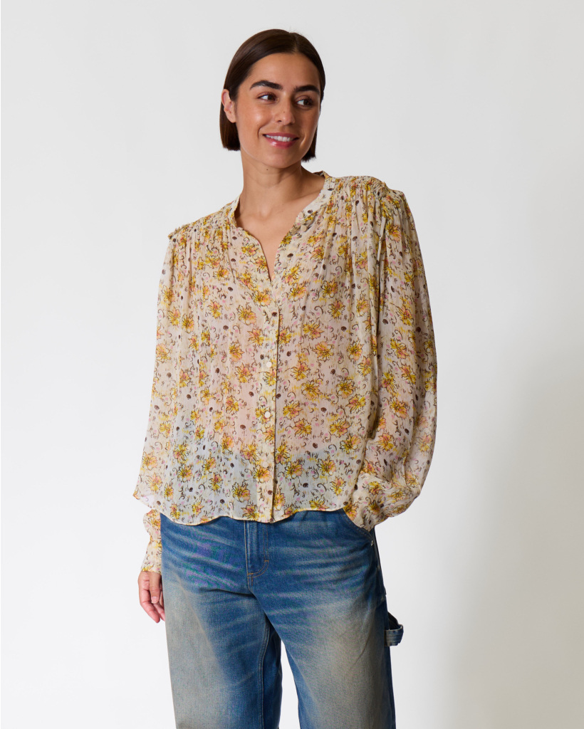 Florine Blouse with Floral Print Light Yellow/Ecru