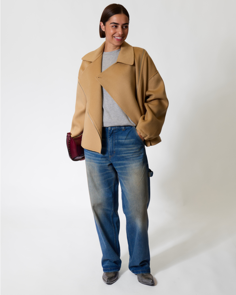 Short Overcoat with Zipper - Burlap