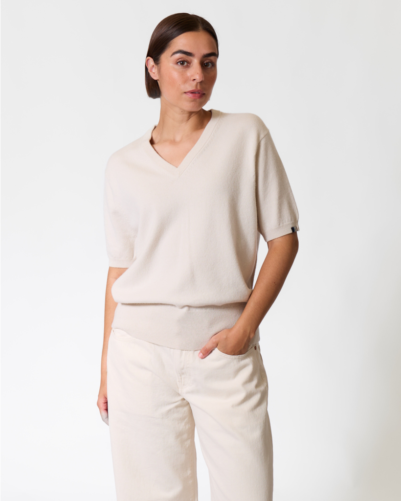 Martina Kasjmiermix V-hals T-shirt Bone