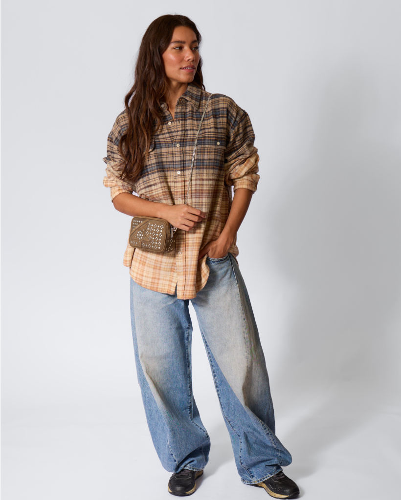 Checked Boyfriend Shirt Dip Bleach Blue/Yellow