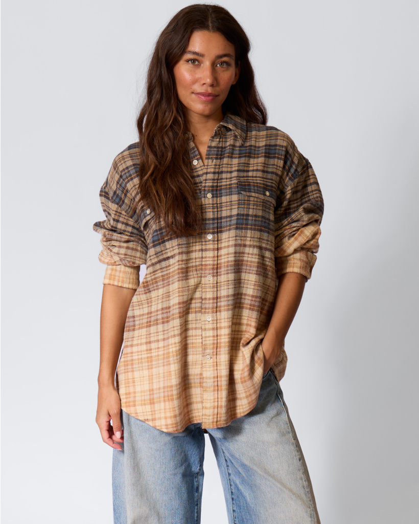 Checked Boyfriend Shirt Dip Bleach Blue/Yellow