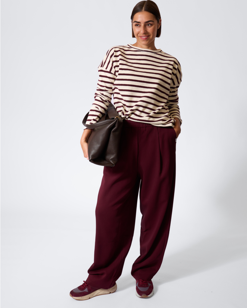 Striped Sweater Ecru/Aubergine