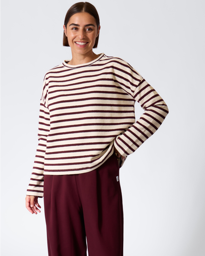Striped Sweater Ecru/Aubergine