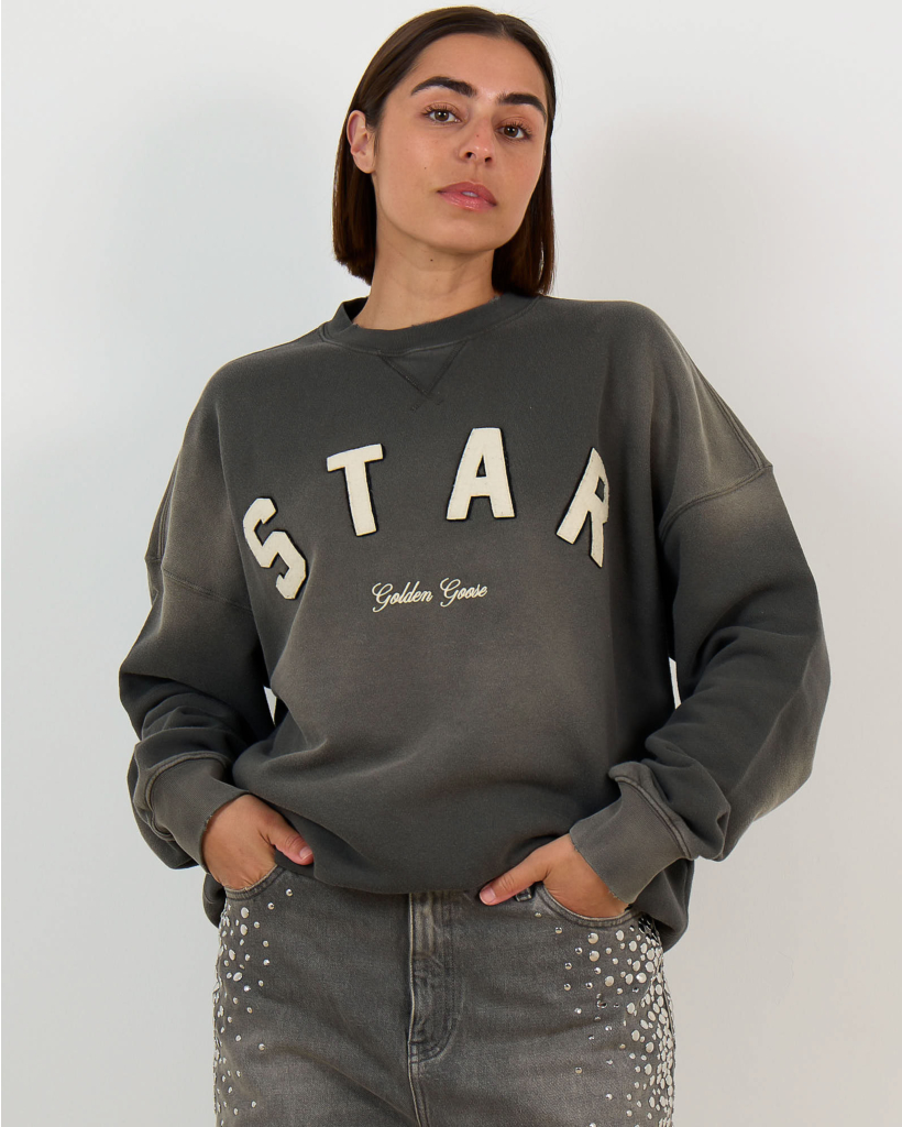 Crewneck Sweater with 'STAR' Embroidery Charcoal/Yellow