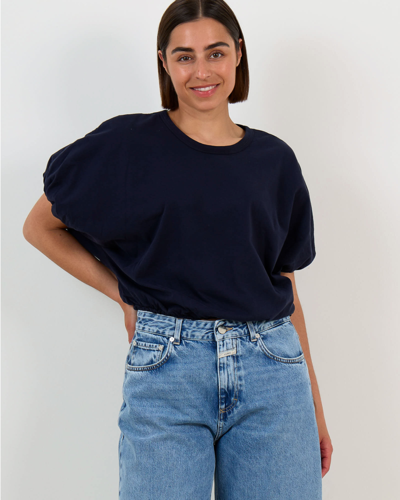 Gia Cropped Bubble Tee Navy