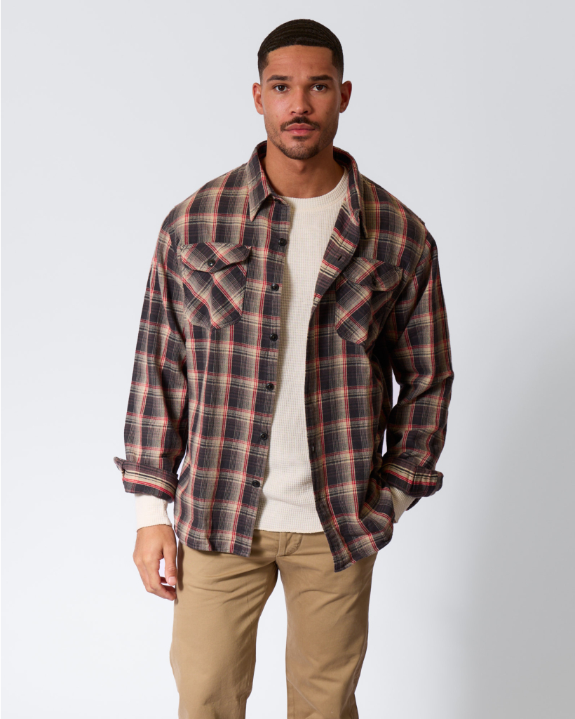 Checked twill work shirt Grey/Red