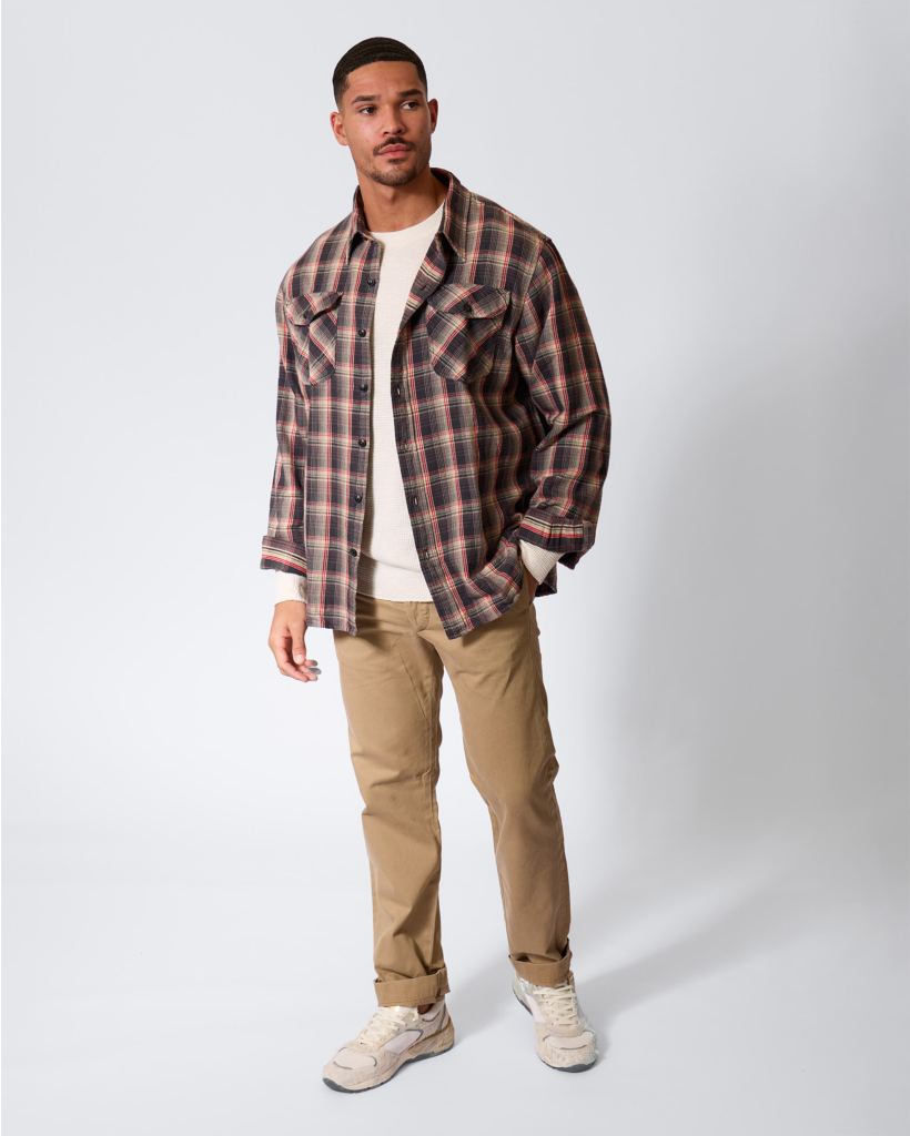 Checked twill work shirt Grey/Red