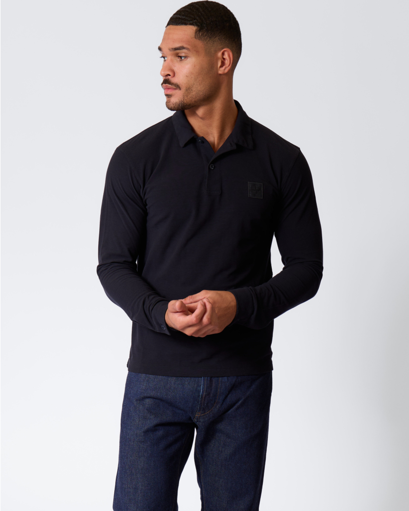2200005 Long Sleeve Polo with Patch, Navy