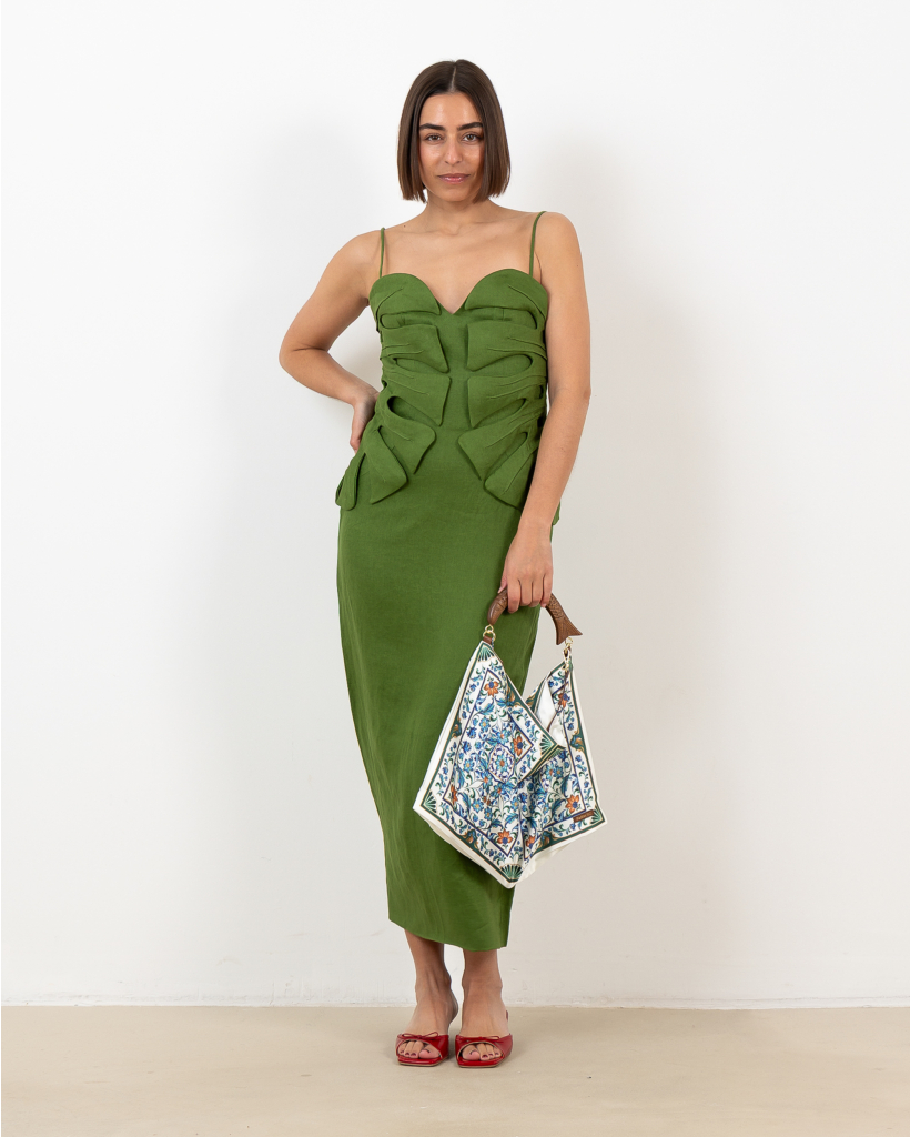 Linen Maxi Dress Monstera Green