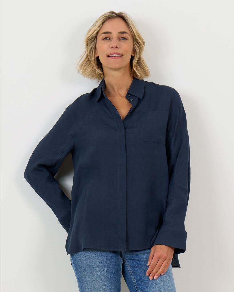 Navy Linen Blouse