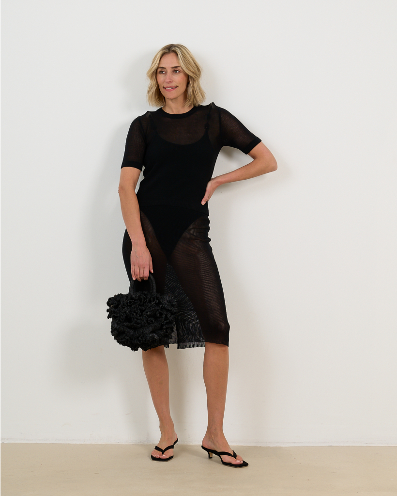 Black Coral Raffia Bag