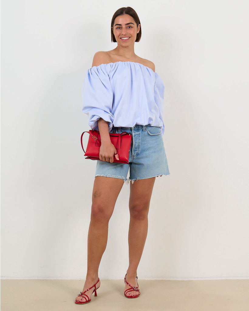 Now Off-Shoulder Bubble Blouse Light Blue