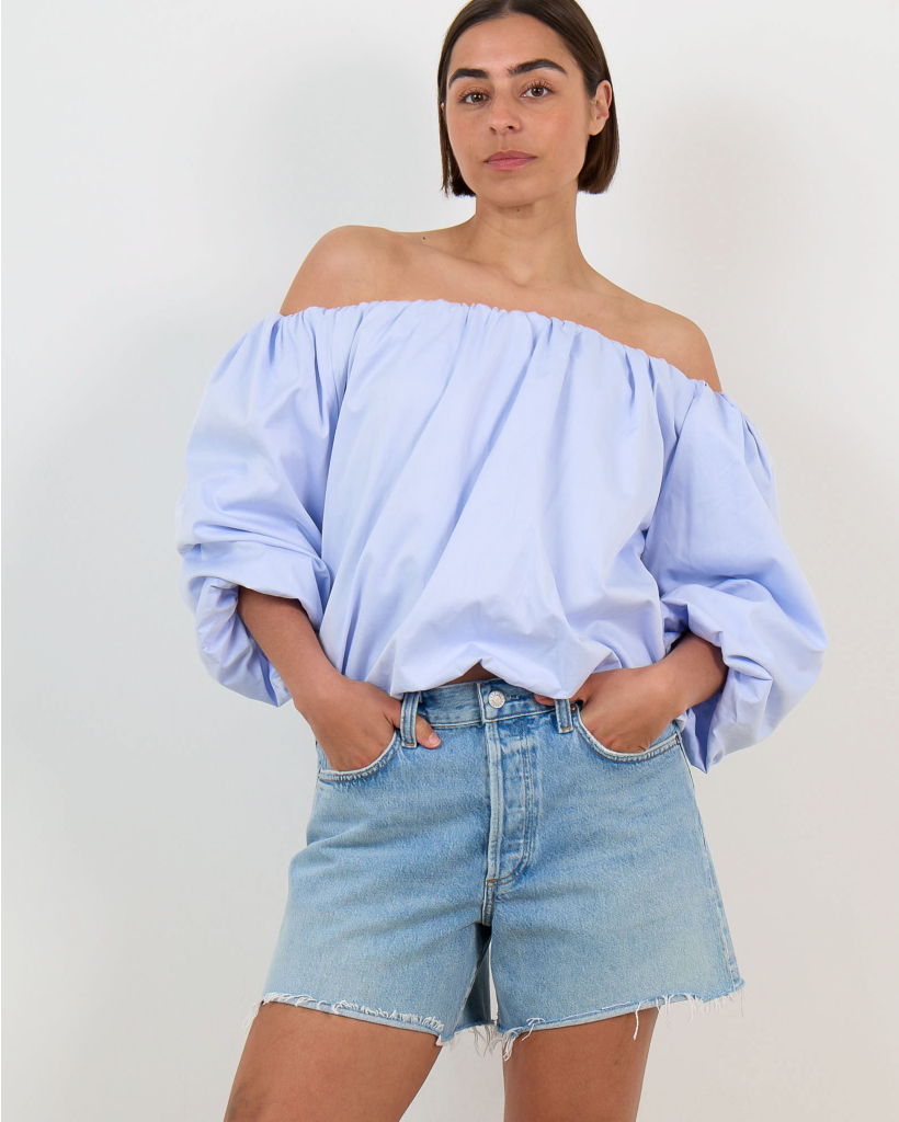 Now Off-Shoulder Bubble Blouse Light Blue