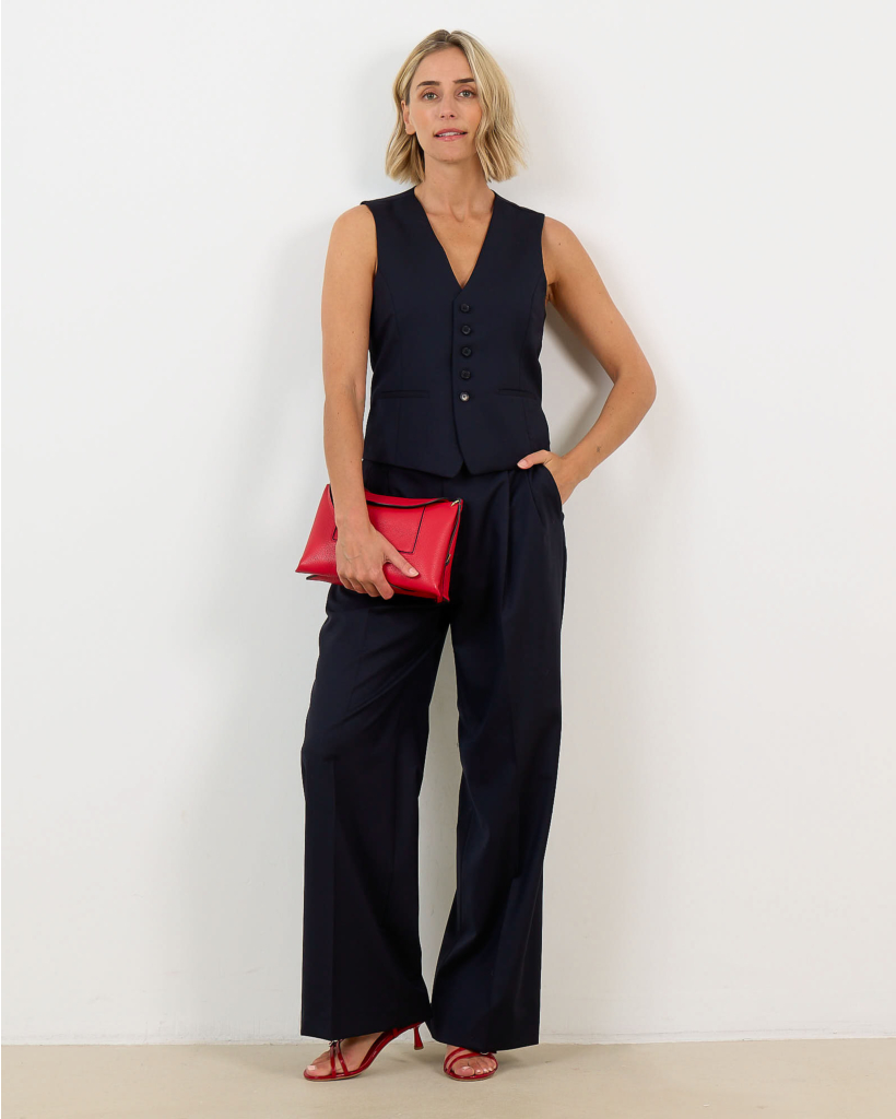 Wool Pleated Trousers Dark Navy
