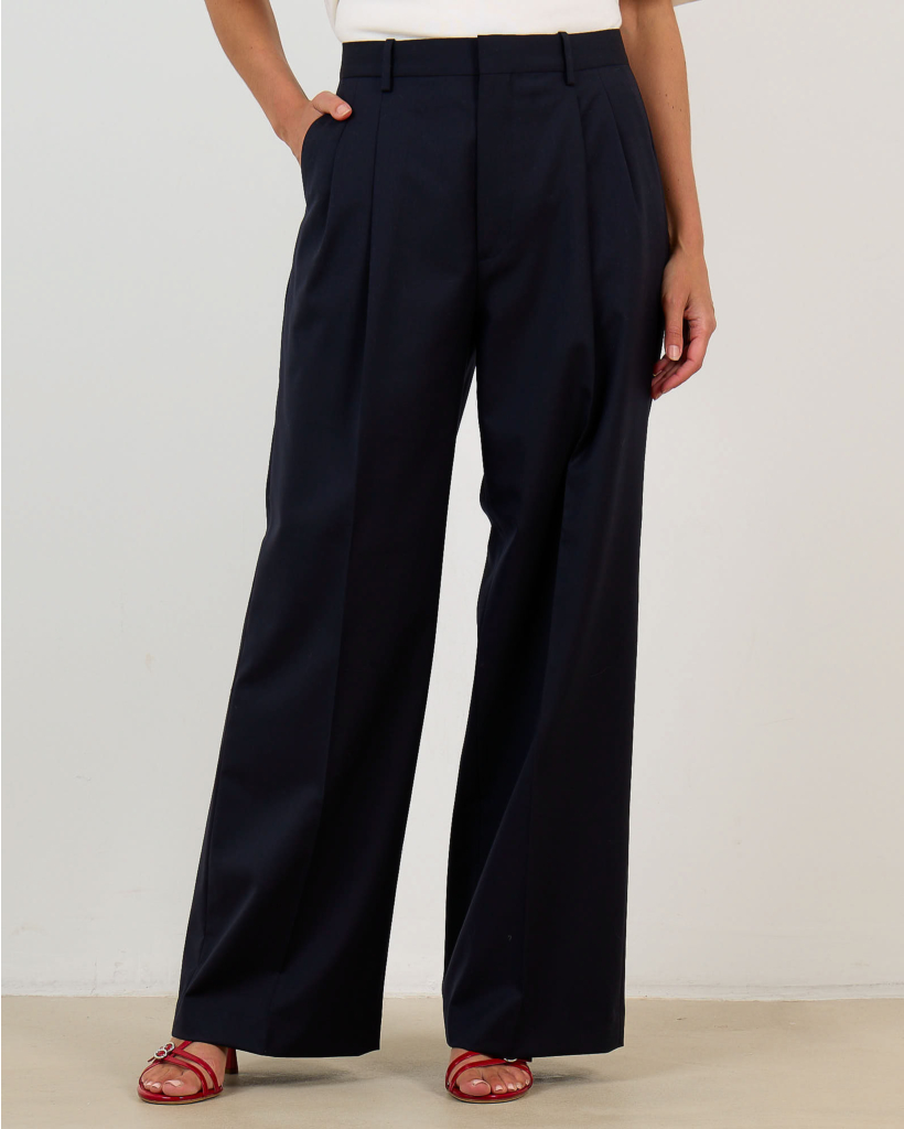 Wool Pleated Trousers Dark Navy