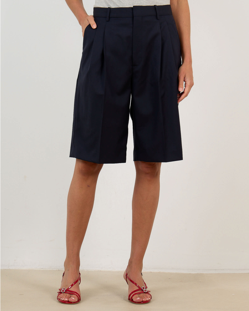 Dark Navy Pleated Shorts