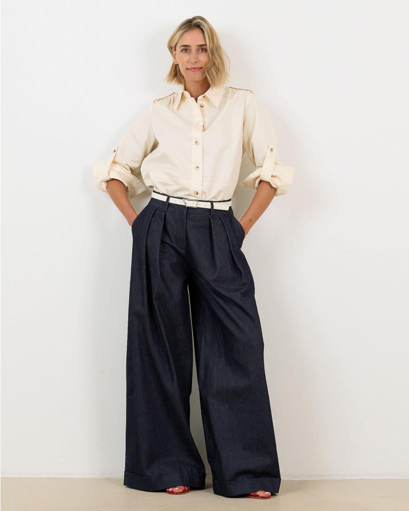 Mars Linen-Blend Long-Sleeve Blouse Marble