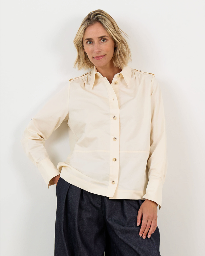 Mars Linen-Blend Long-Sleeve Blouse Marble
