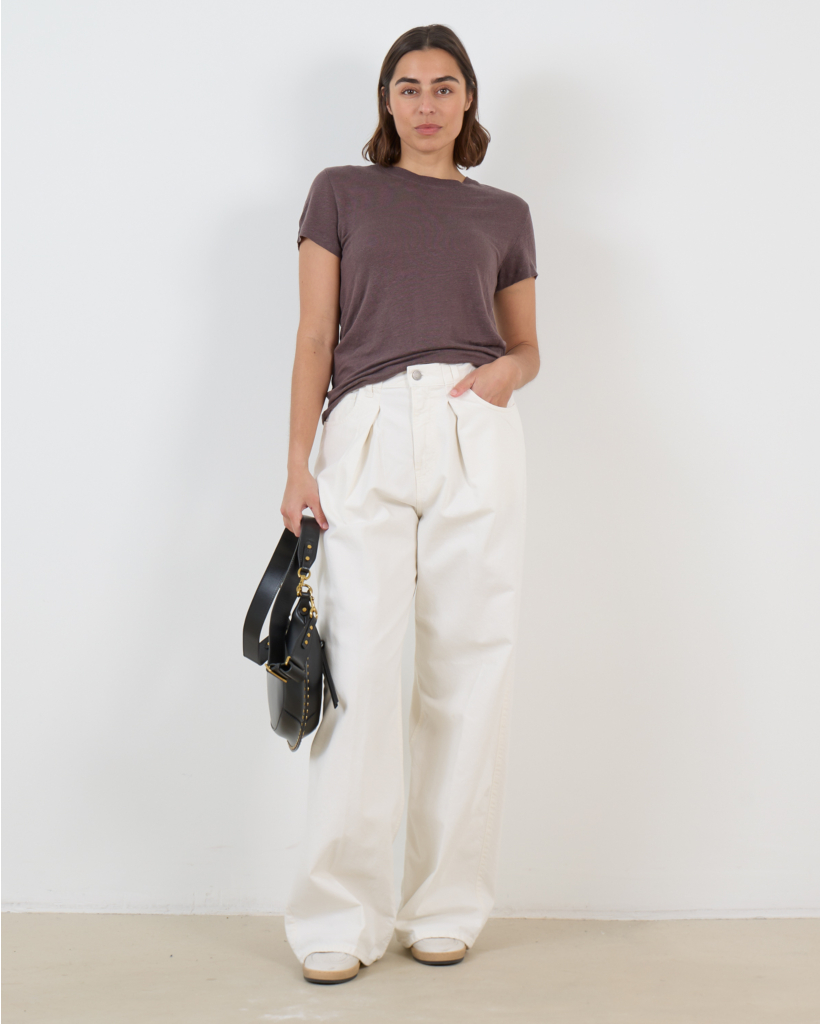 Third Linen T-shirt with Round Neck Brown