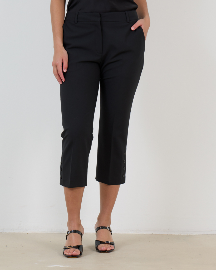 Aqua Wool Capri Trousers with Button Detail Black