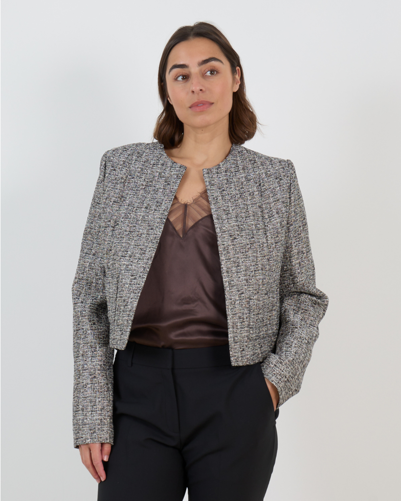 Sanny Tweed Blazer with Round Neck in Silver