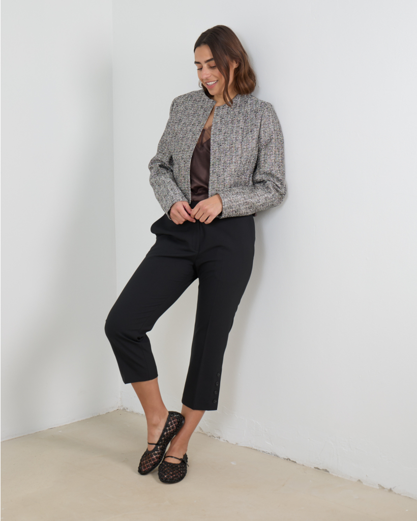 Sanny Tweed Blazer with Round Neck in Silver