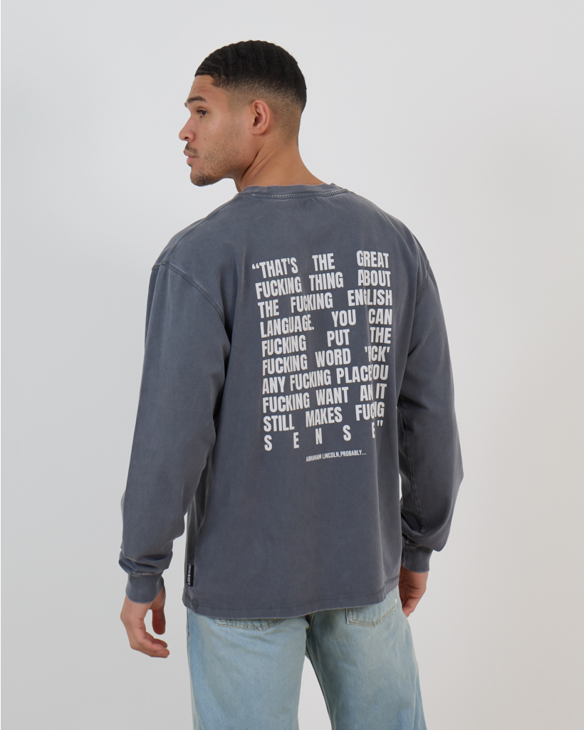 L/S Text Printed Shirt with Long Sleeves Grey