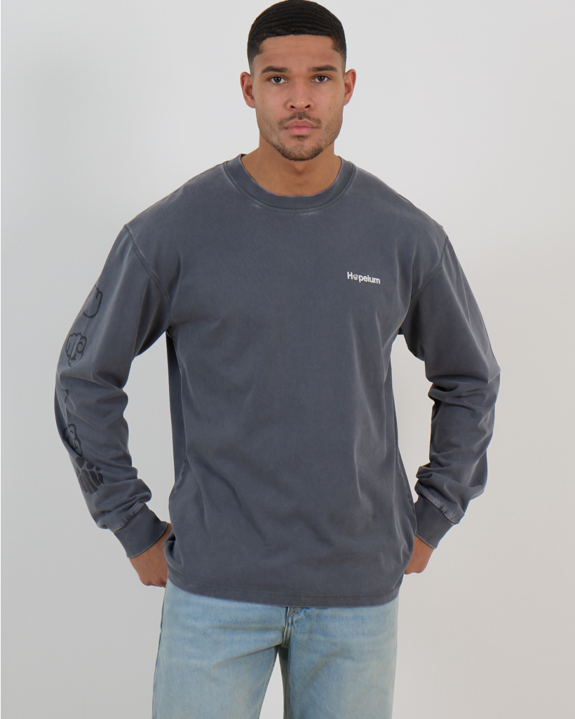 L/S Text Printed Shirt with Long Sleeves Grey