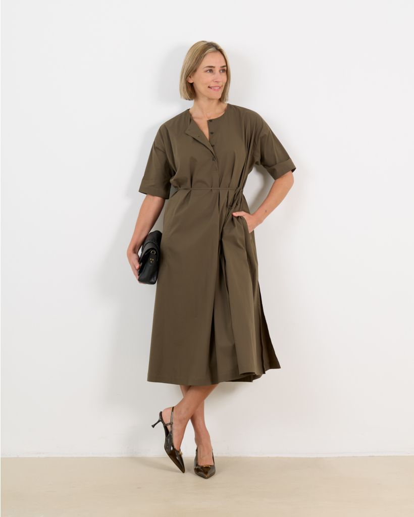Green Stretch-Cotton Poplin Dress
