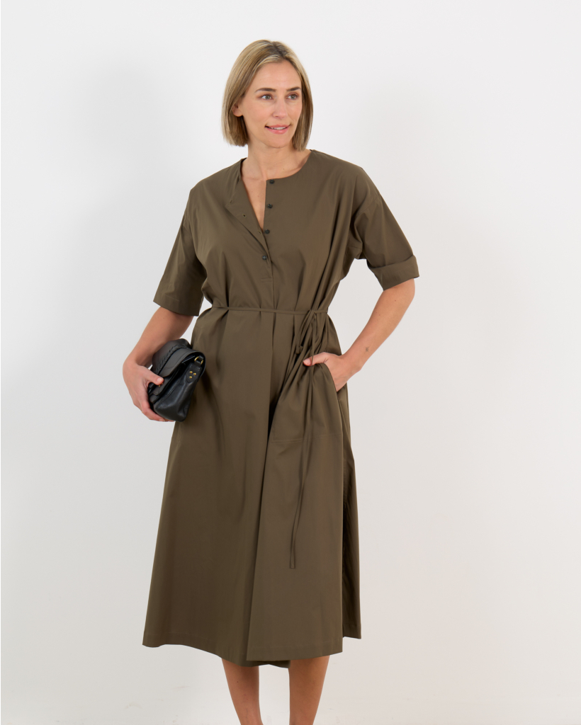 Green Stretch-Cotton Poplin Dress