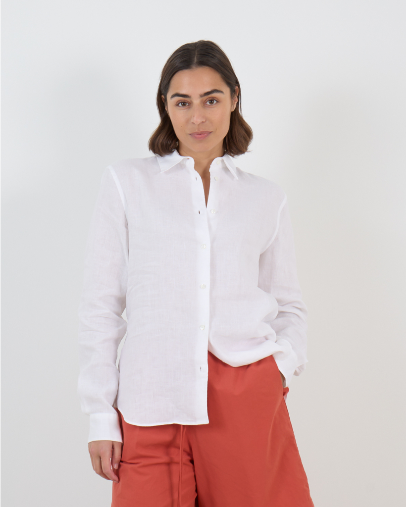White Linen Long-Sleeve Blouse