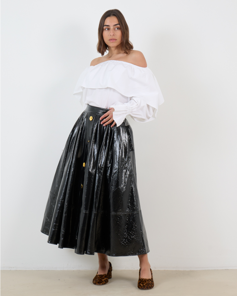 Joe Midi Skirt Coated Material Black