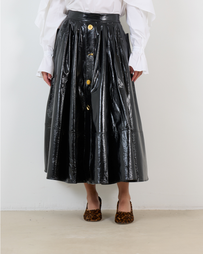 Joe Midi Skirt Coated Material Black