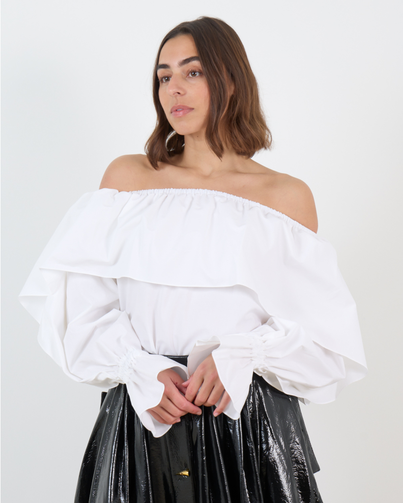 Sadie Off-Shoulder Long-Sleeve Blouse White