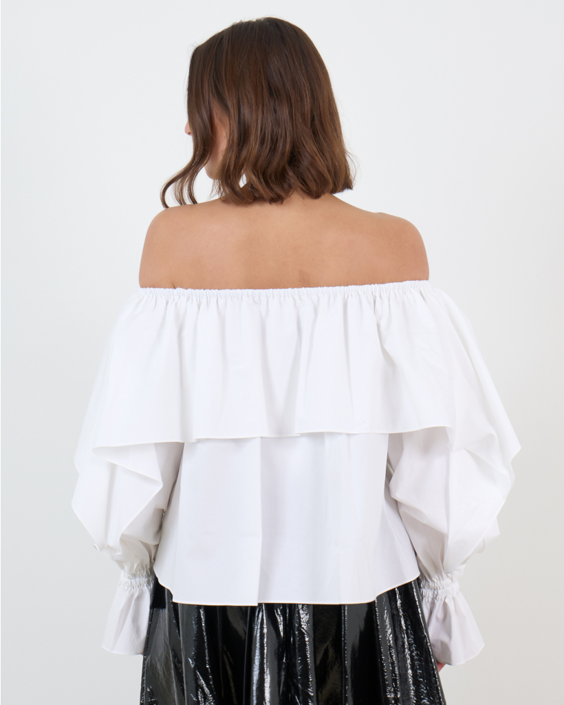 Sadie Off-Shoulder Long-Sleeve Blouse White