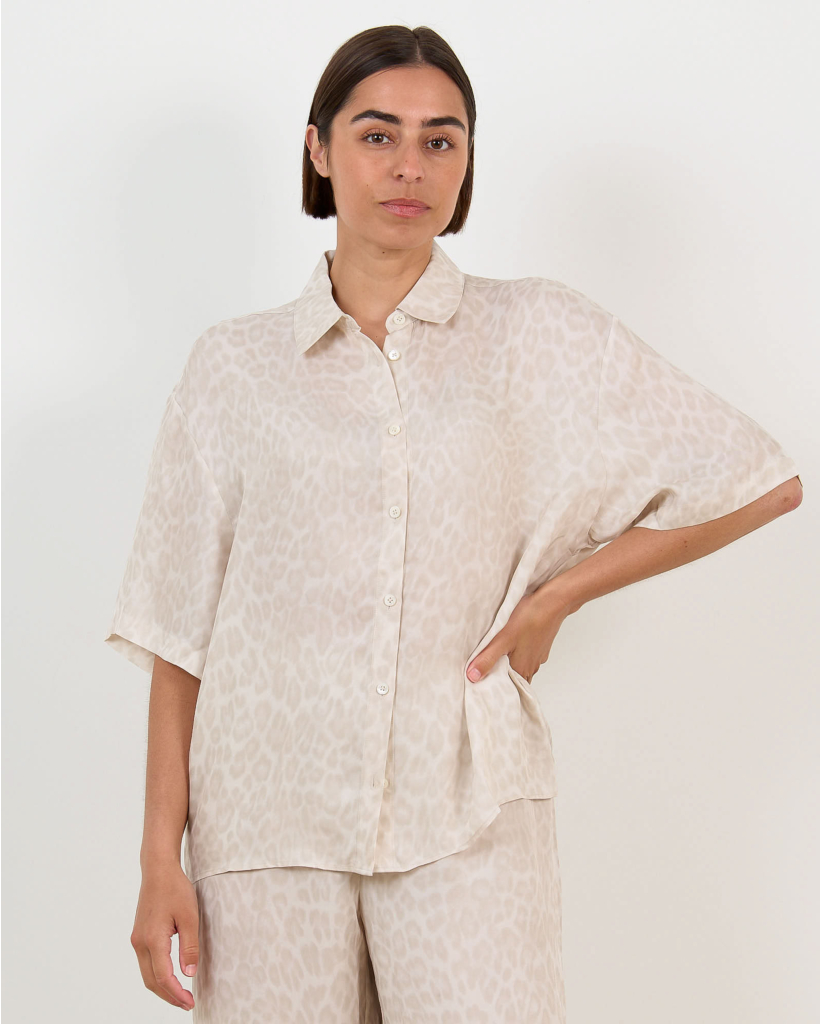 Coco Leopard Blouse Washed White
