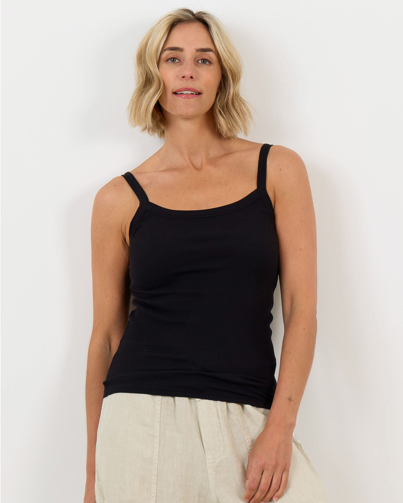 Ribbed Tank Top Round Neck Black