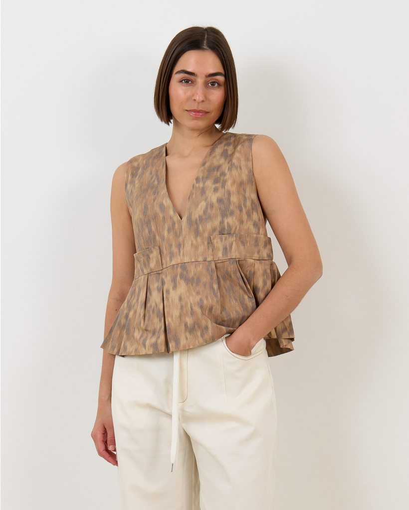 Burro Peplum Top Sleeveless Brown