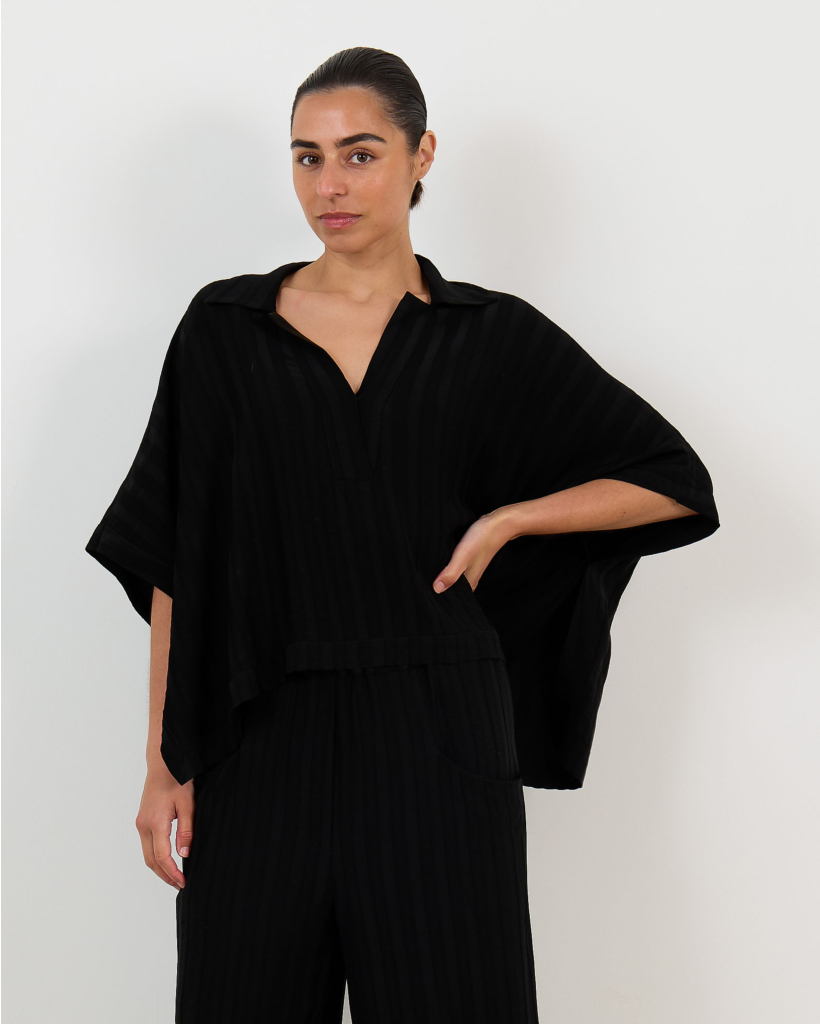 Vally Blouse with Stripe Pattern Black
