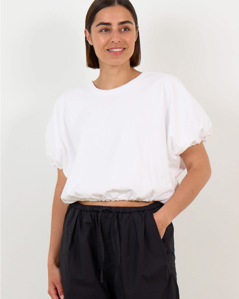 Gia Cropped Bubble Tee White
