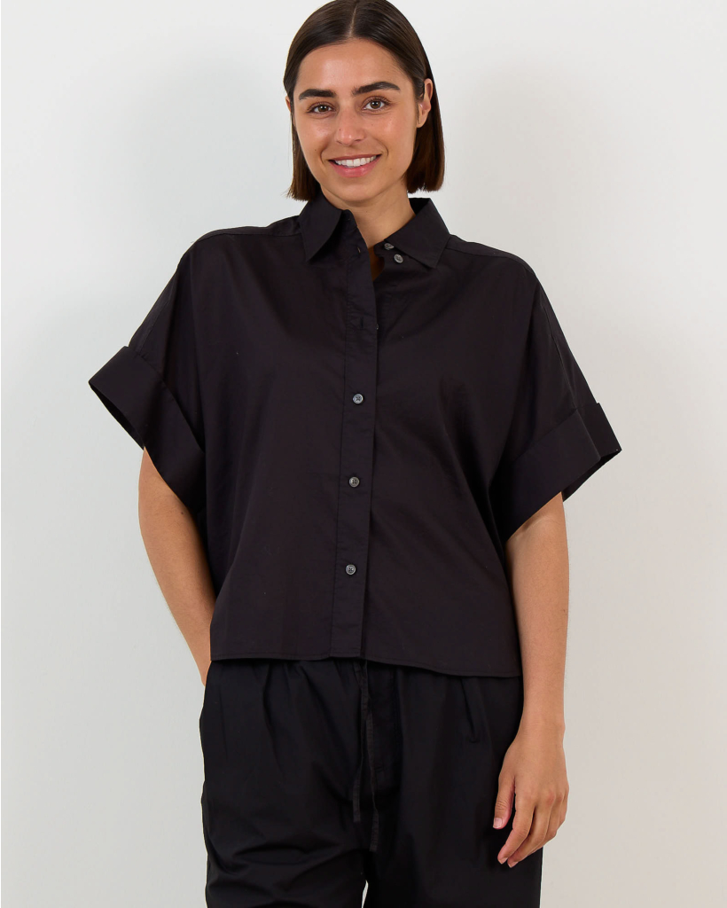 Turn Up Short Sleeve Blouse Black