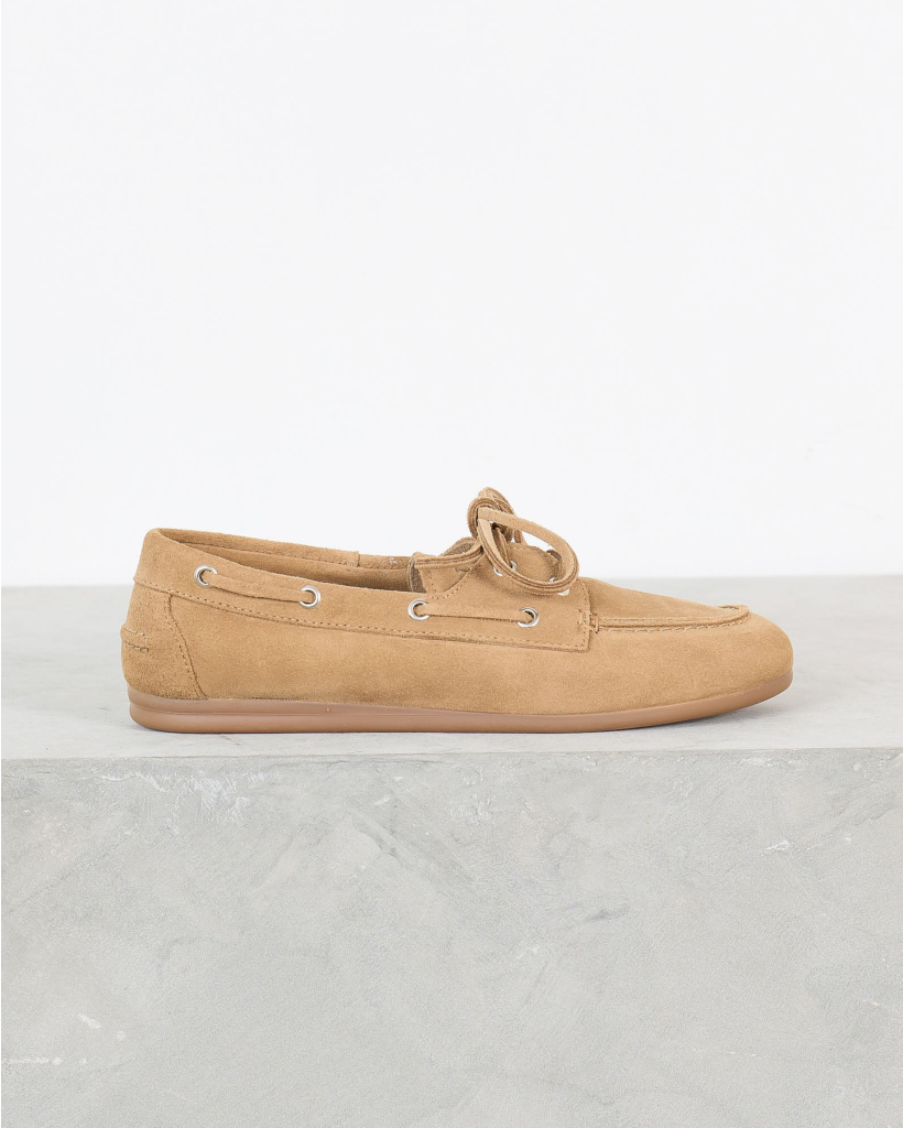 Beige Brushed Suede Boat Loafer