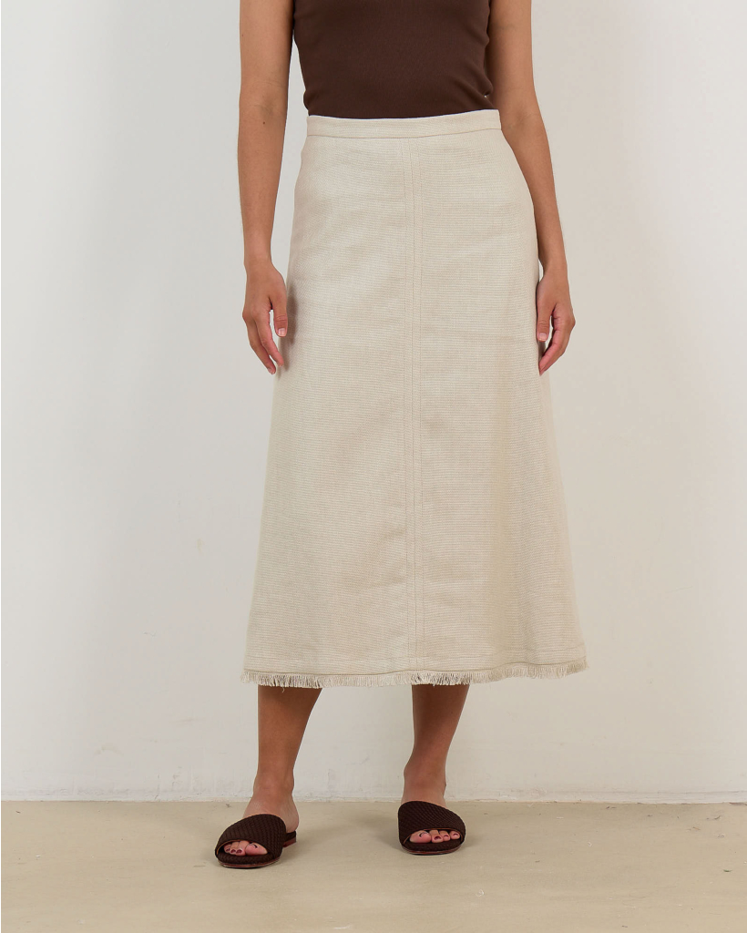 Smmfiocchi Linnenmix Basketweave Midi Rok Ivory