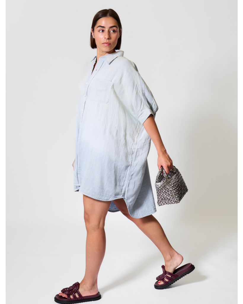 Striped Denim Shirt Dress Double Cloud