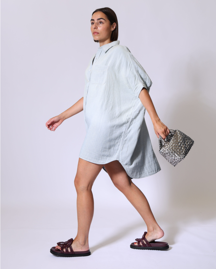 Striped Denim Shirt Dress Double Cloud