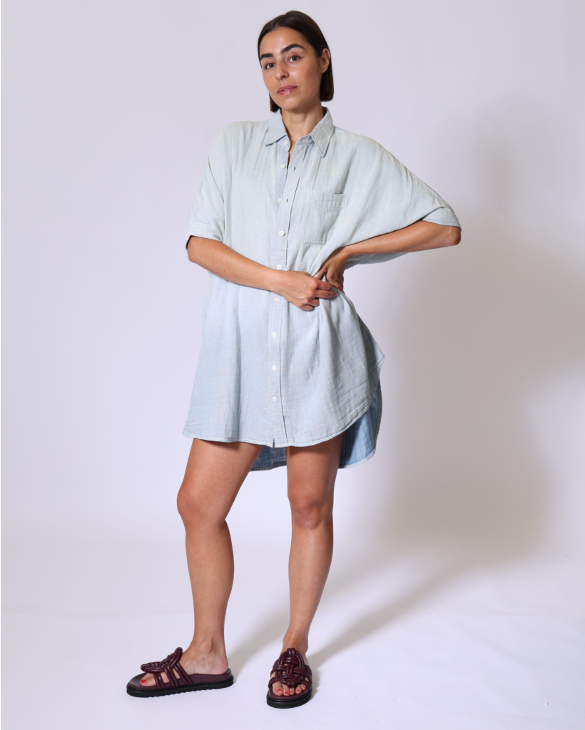 Striped Denim Shirt Dress Double Cloud