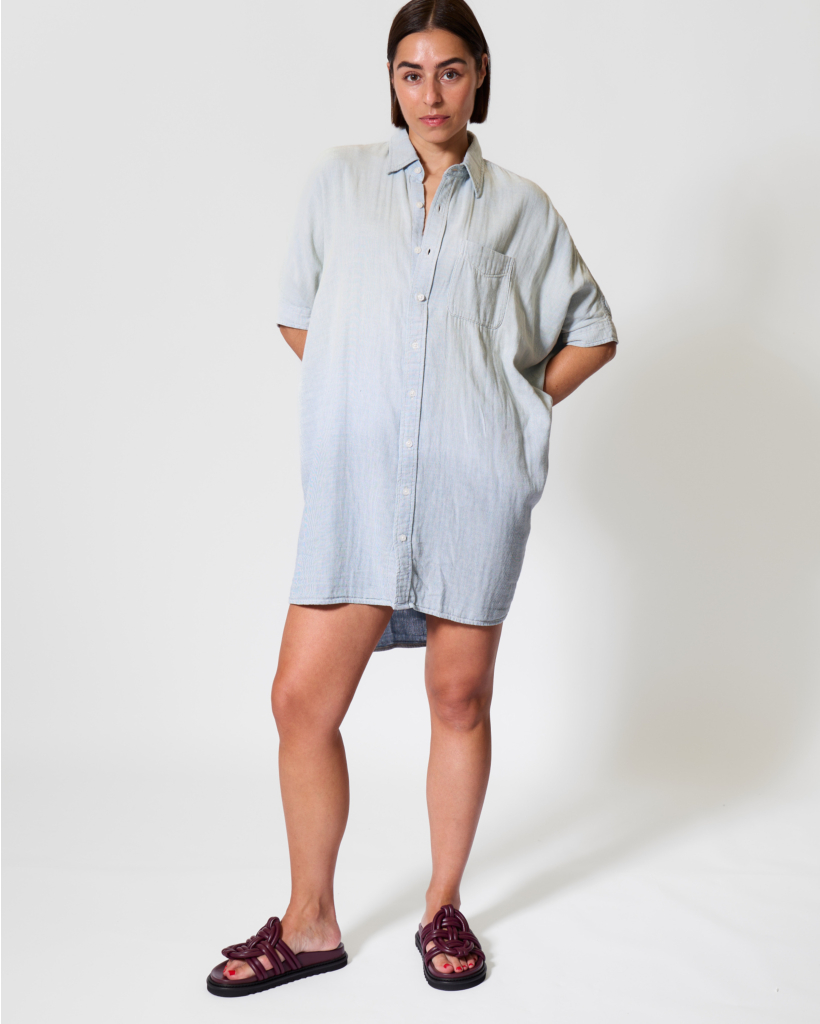 Striped Denim Shirt Dress Double Cloud