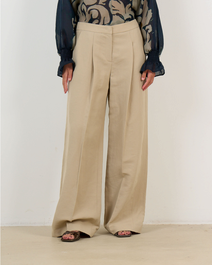 Linen-Blend Trousers with Side Pockets - Sand