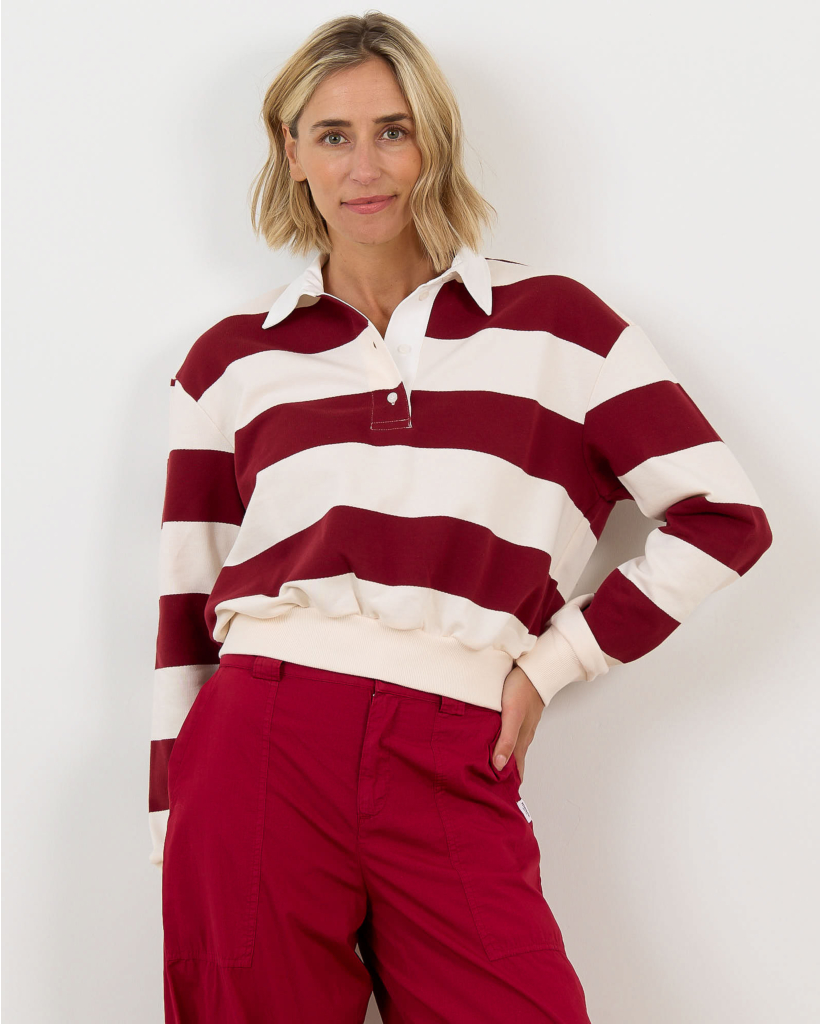 Cropped Striped Polo Sweater Rumba/Off White