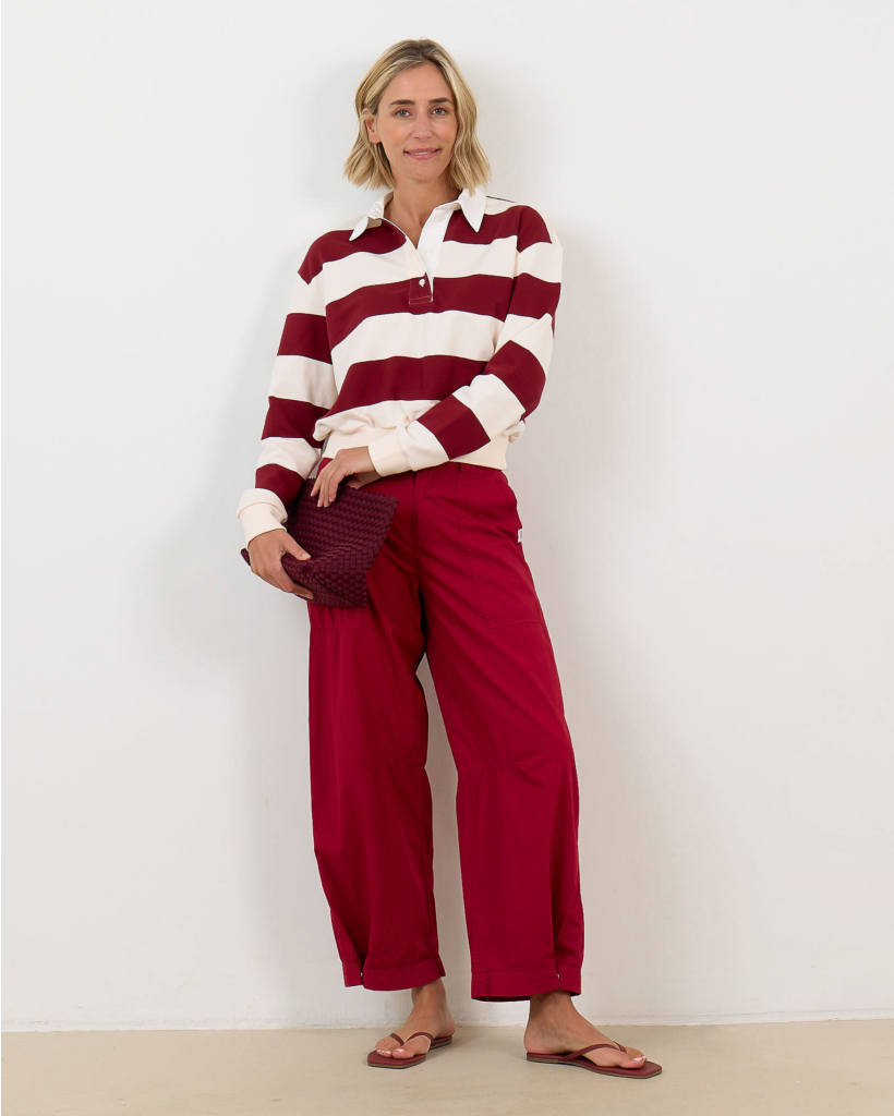 Cropped Striped Polo Sweater Rumba/Off White